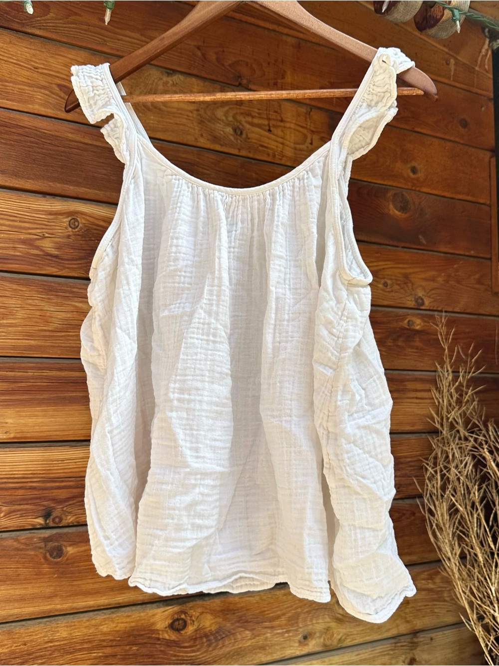 White Ruffled Gauze Tank Top Blouse
